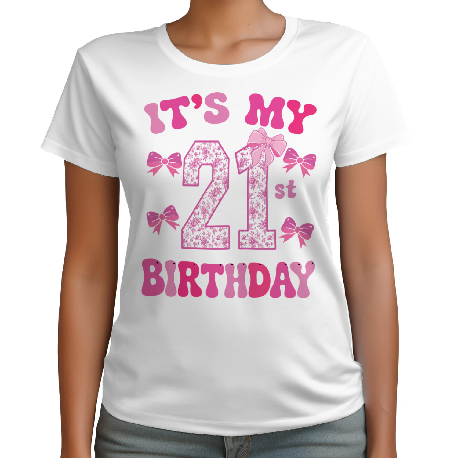It's My 21st Birthday - Coquette Floral Pink Bow Milestone Birthday Apparel