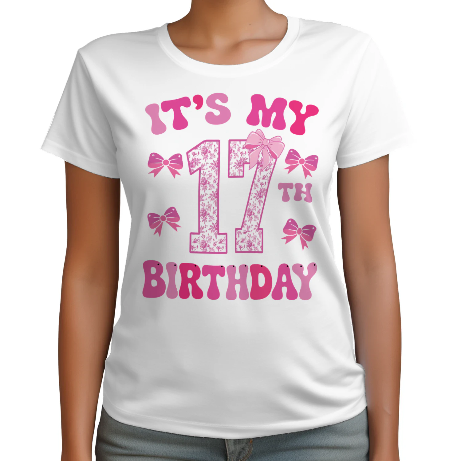 It's My 17th Birthday - Coquette Floral Pink Bow Milestone Birthday Apparel