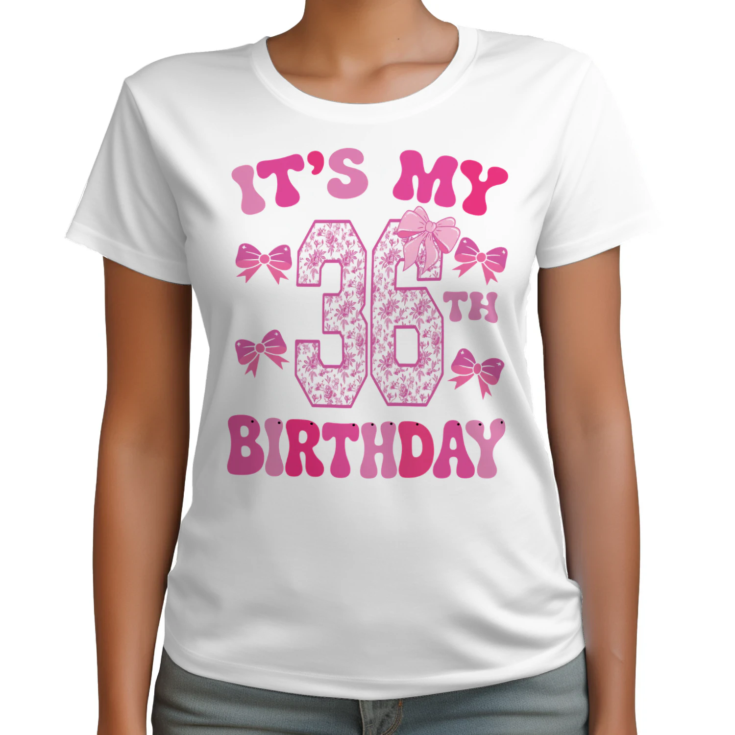 It's My 36th Birthday - Coquette Floral Pink Bow Milestone Birthday Apparel