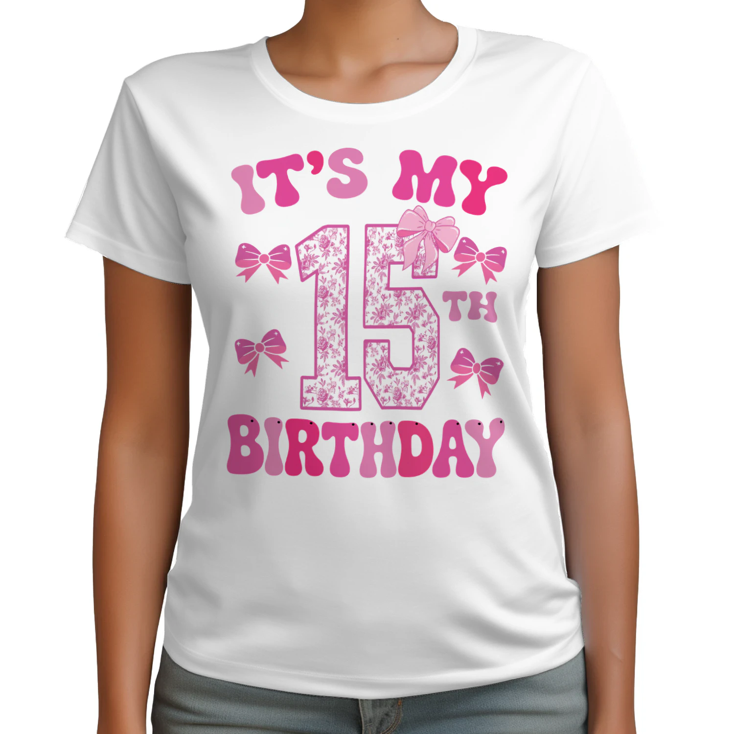 It's My 15th Birthday - Coquette Floral Pink Bow Milestone Birthday Apparel