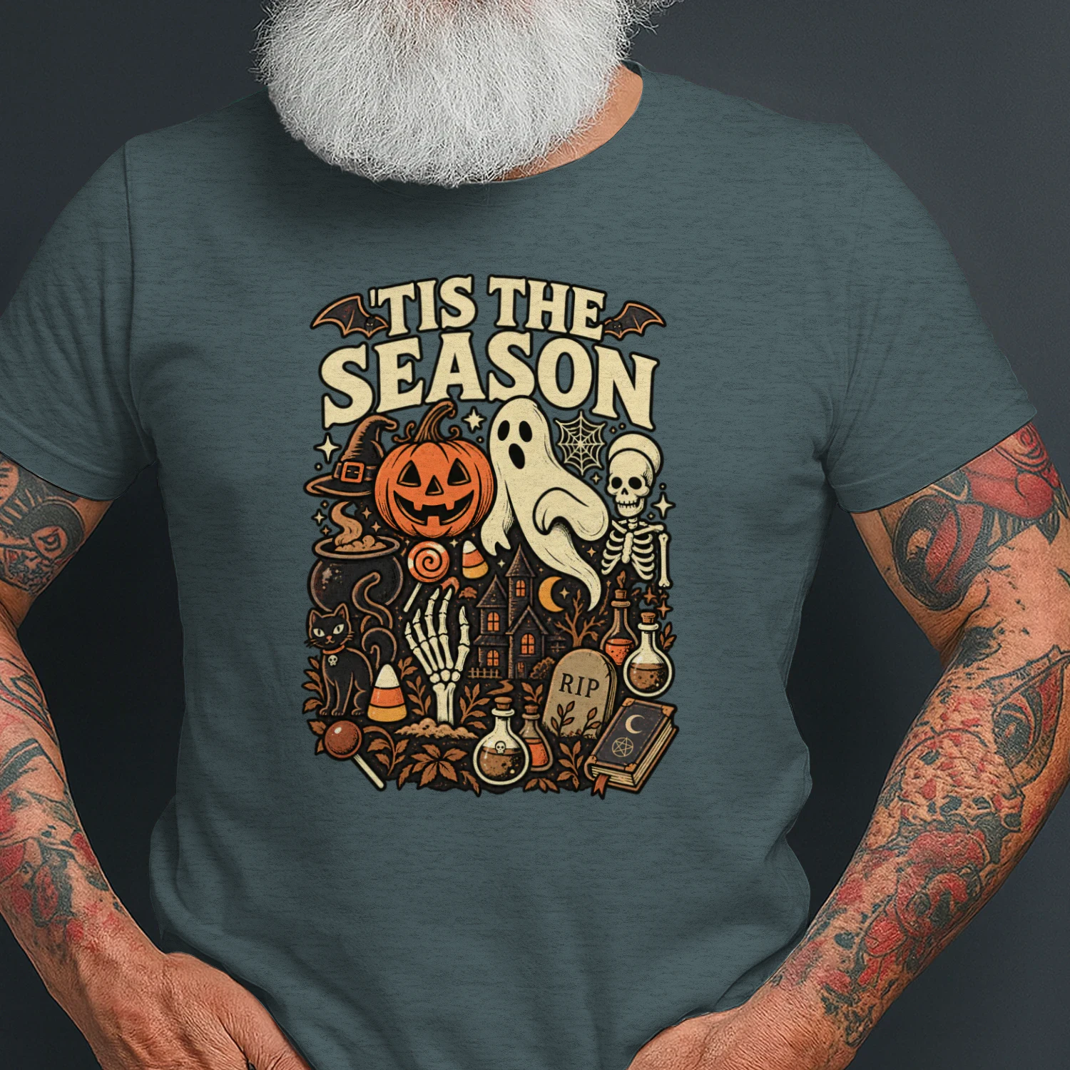 Tis the Season Halloween Shirt – Retro Ghost, Pumpkin & Skeleton Spooky Season Design