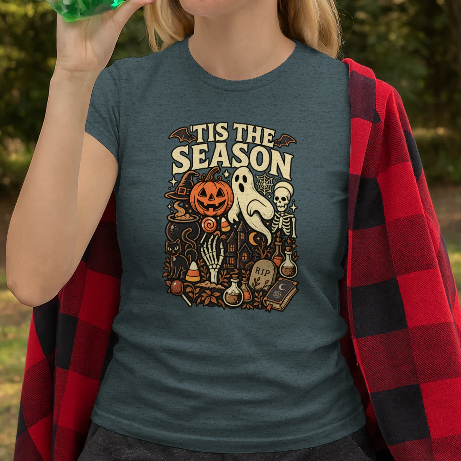 Tis the Season Halloween Shirt – Retro Ghost, Pumpkin & Skeleton Spooky Season Design
