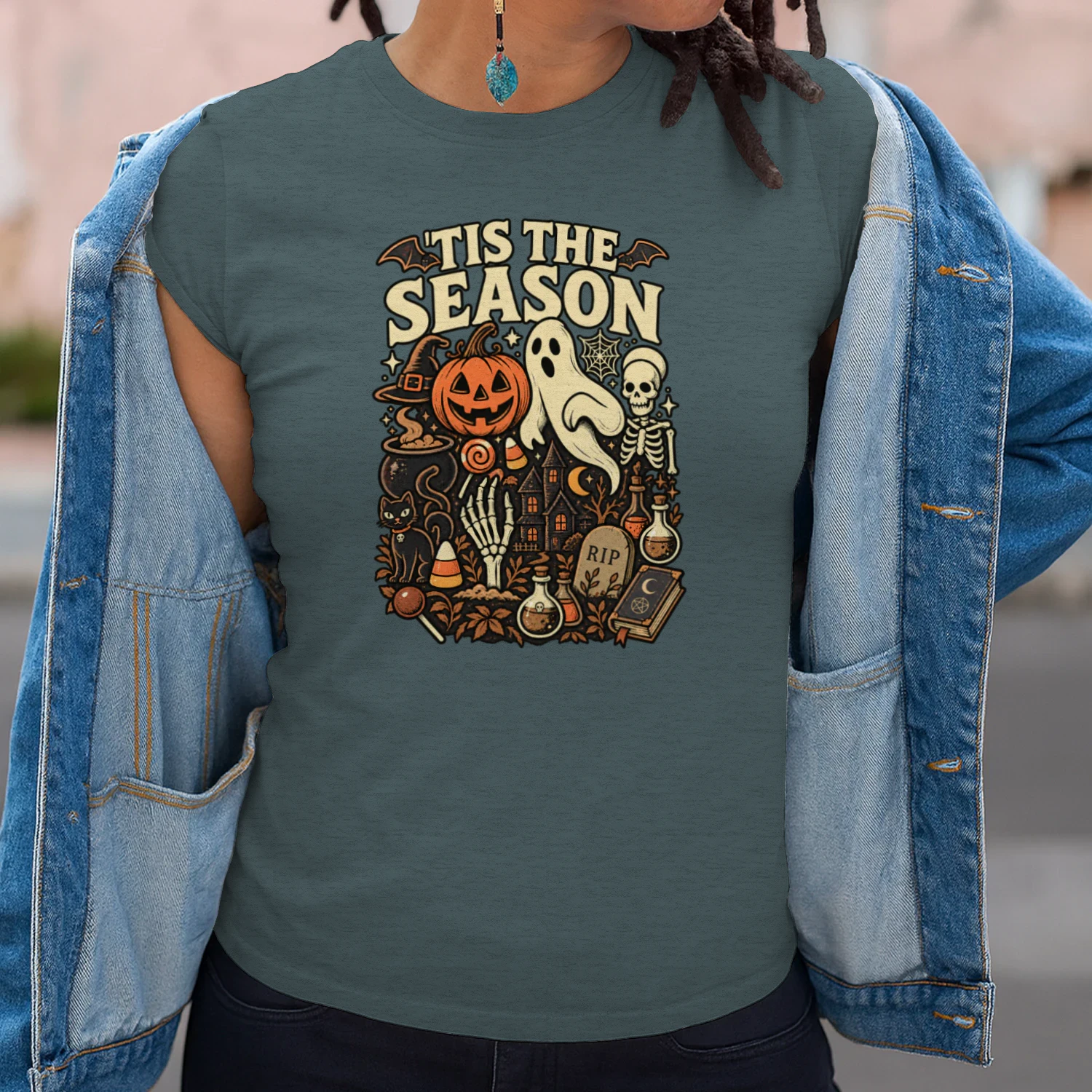 Tis the Season Halloween Shirt – Retro Ghost, Pumpkin & Skeleton Spooky Season Design
