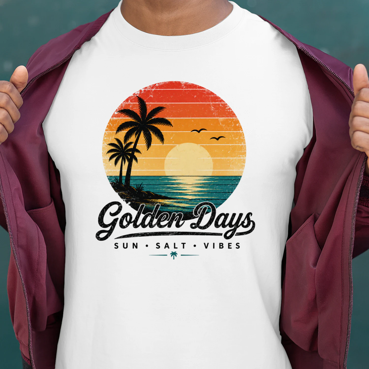 Golden Days Retro Sunset T-Shirt - Vintage Summer Beach Styl