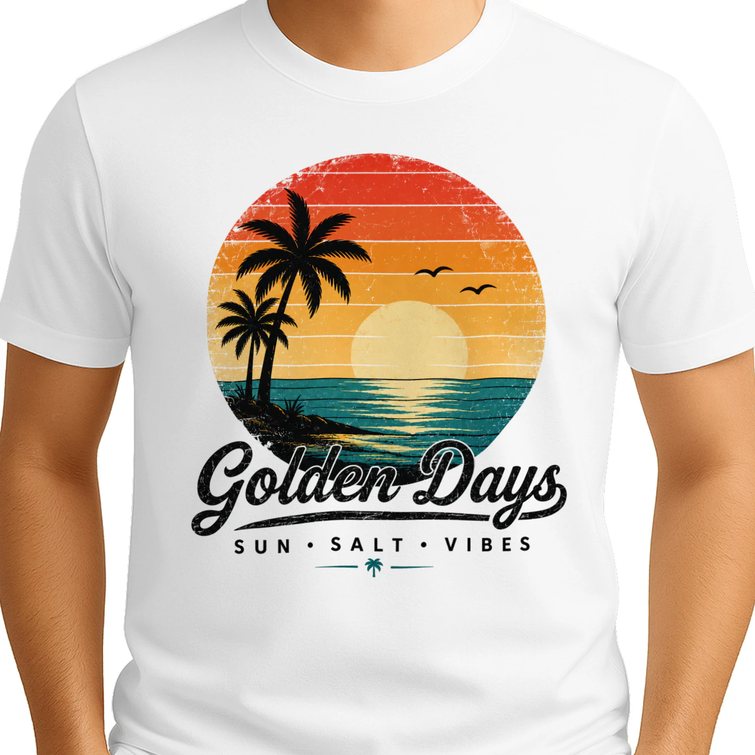 Golden Days Retro Sunset T-Shirt - Vintage Summer Beach Styl