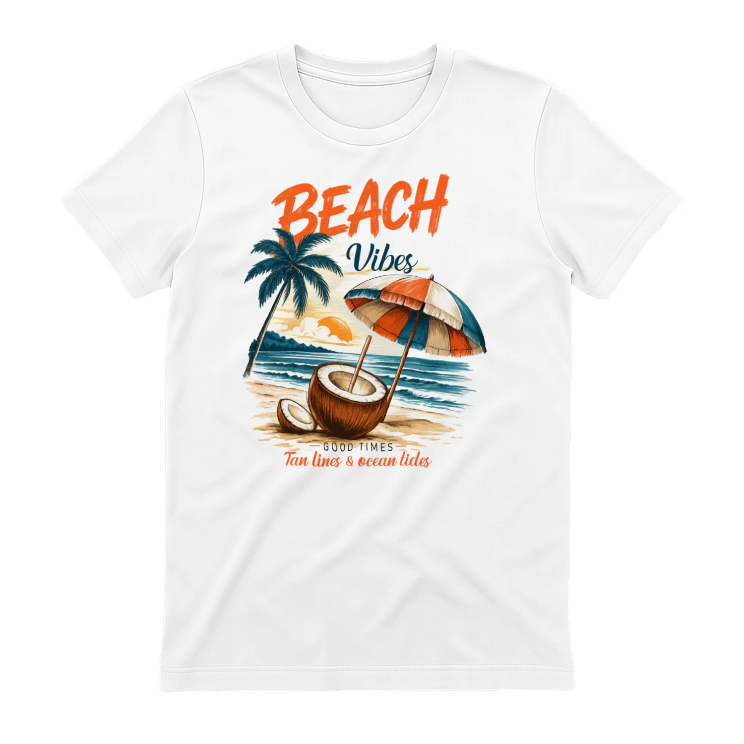 Beach Vibes – Tropical Summer Coconut Graphic T-Shirt