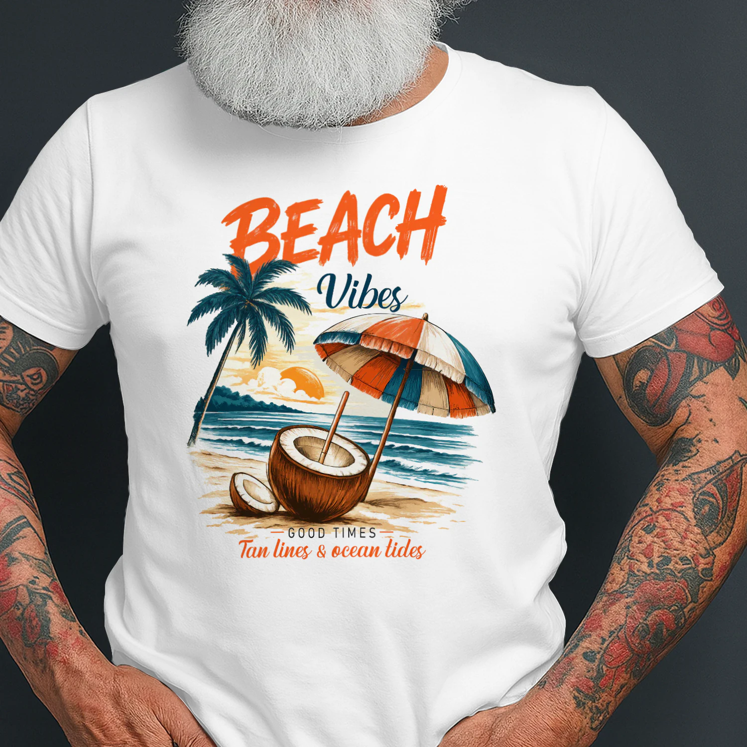 Beach Vibes – Tropical Summer Coconut Graphic T-Shirt