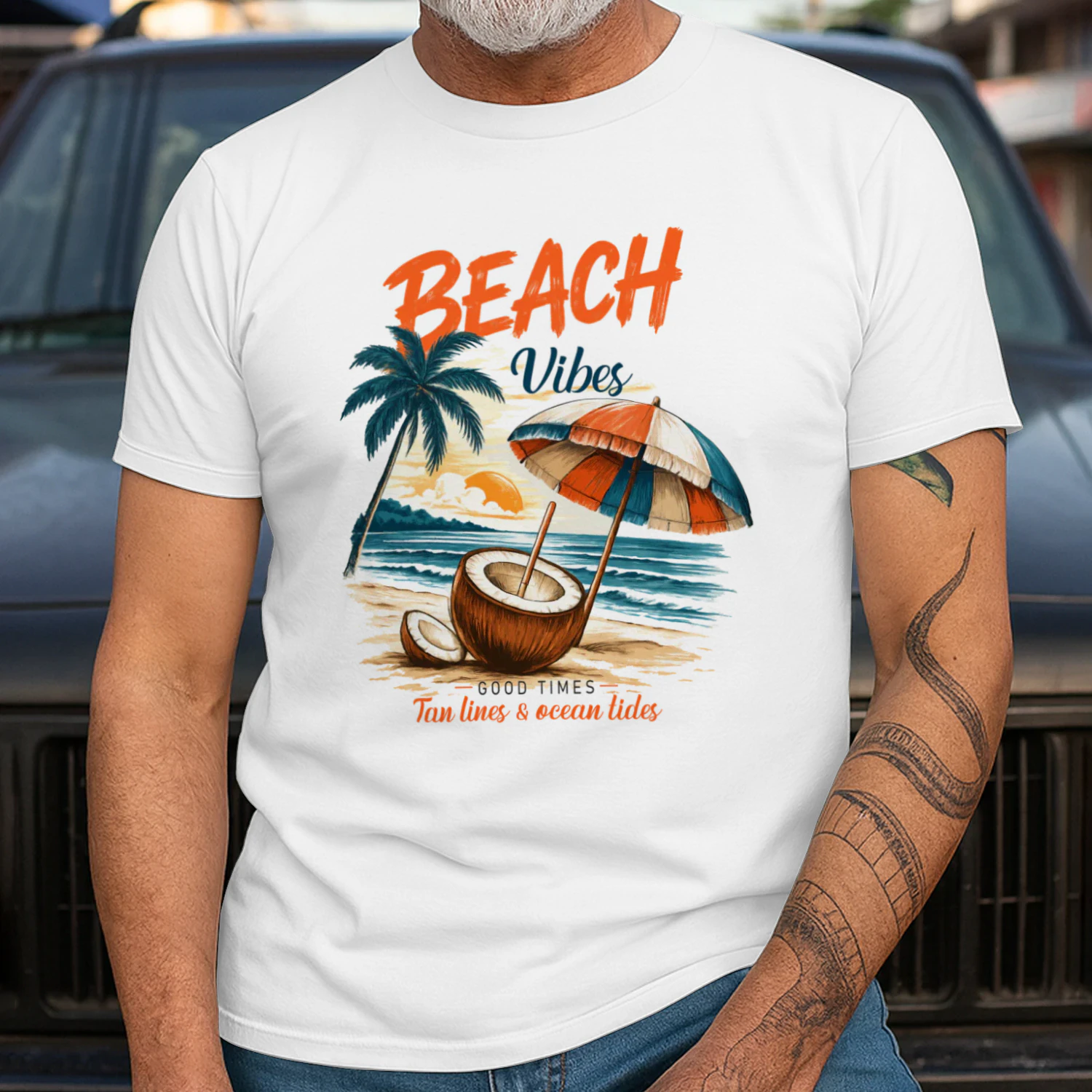 Beach Vibes – Tropical Summer Coconut Graphic T-Shirt