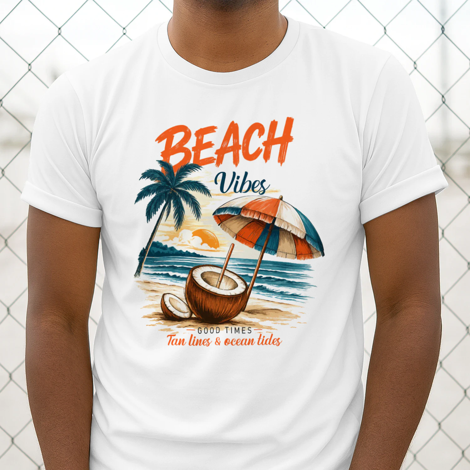 Beach Vibes – Tropical Summer Coconut Graphic T-Shirt