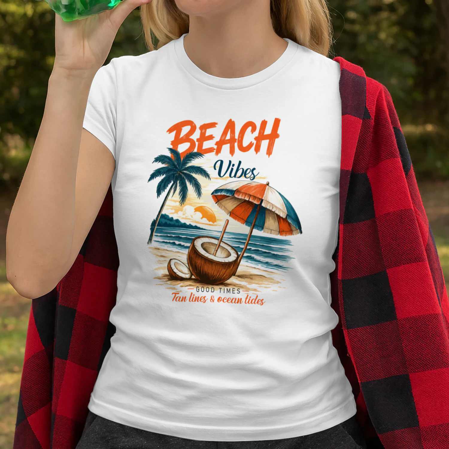 Beach Vibes – Tropical Summer Coconut Graphic T-Shirt