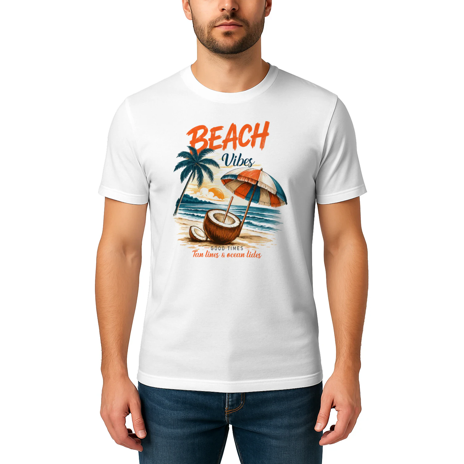 Beach Vibes – Tropical Summer Coconut Graphic T-Shirt