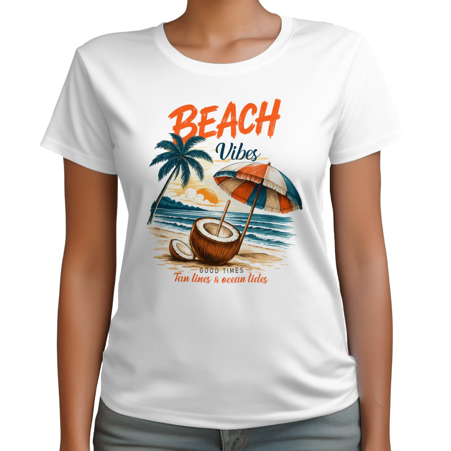 Beach Vibes – Tropical Summer Coconut Graphic T-Shirt
