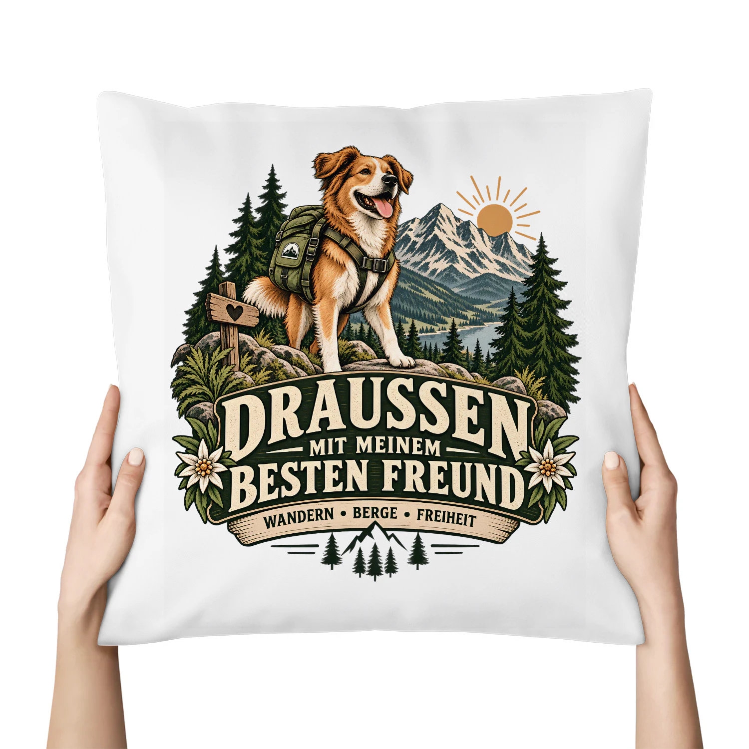 WANDERWILD Kissen – Draußen mit meinem besten Freund | Wanderer & Hunde Geschenk