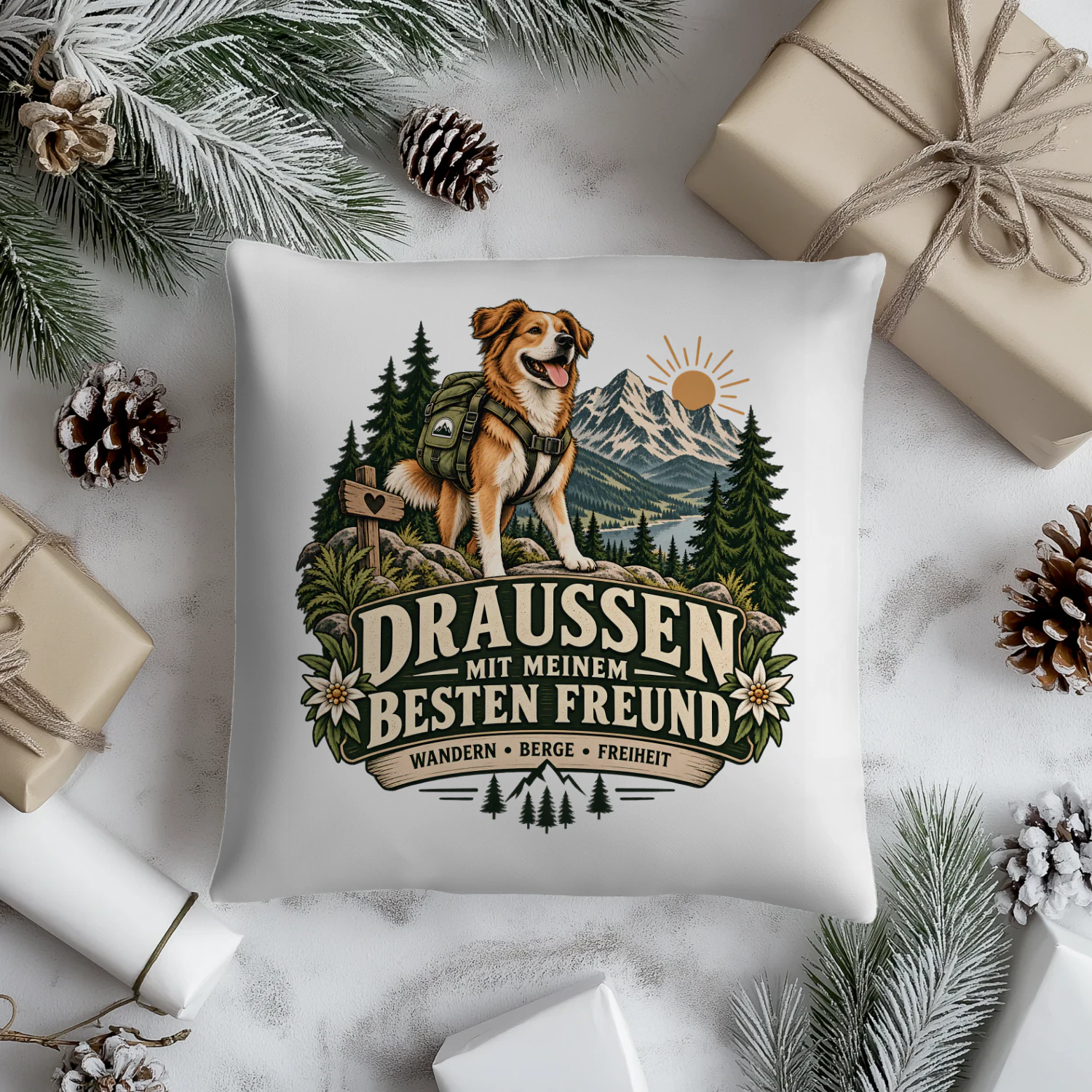 WANDERWILD Kissen – Draußen mit meinem besten Freund | Wanderer & Hunde Geschenk