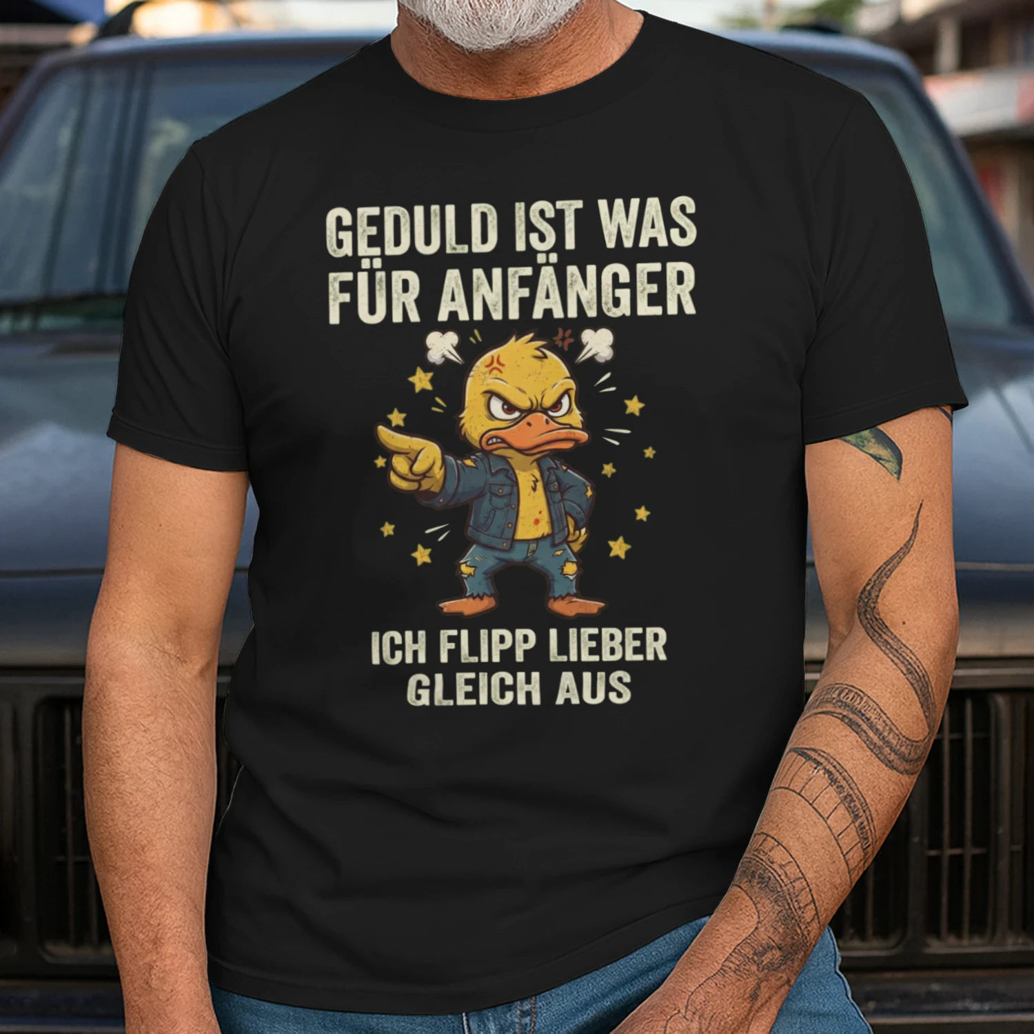 Angry Yellow Duck Merch mit deutschem Spruch
