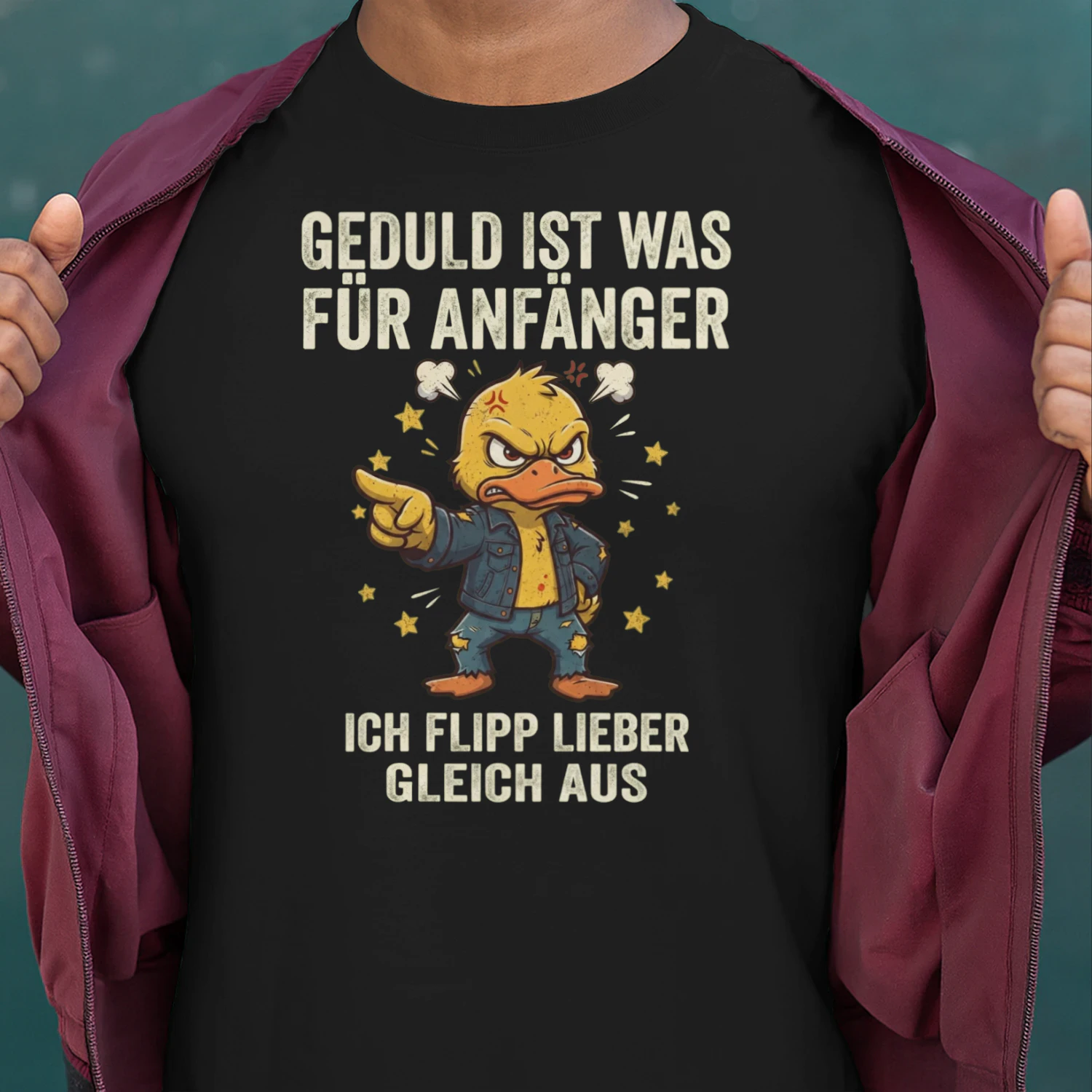 Angry Yellow Duck Merch mit deutschem Spruch
