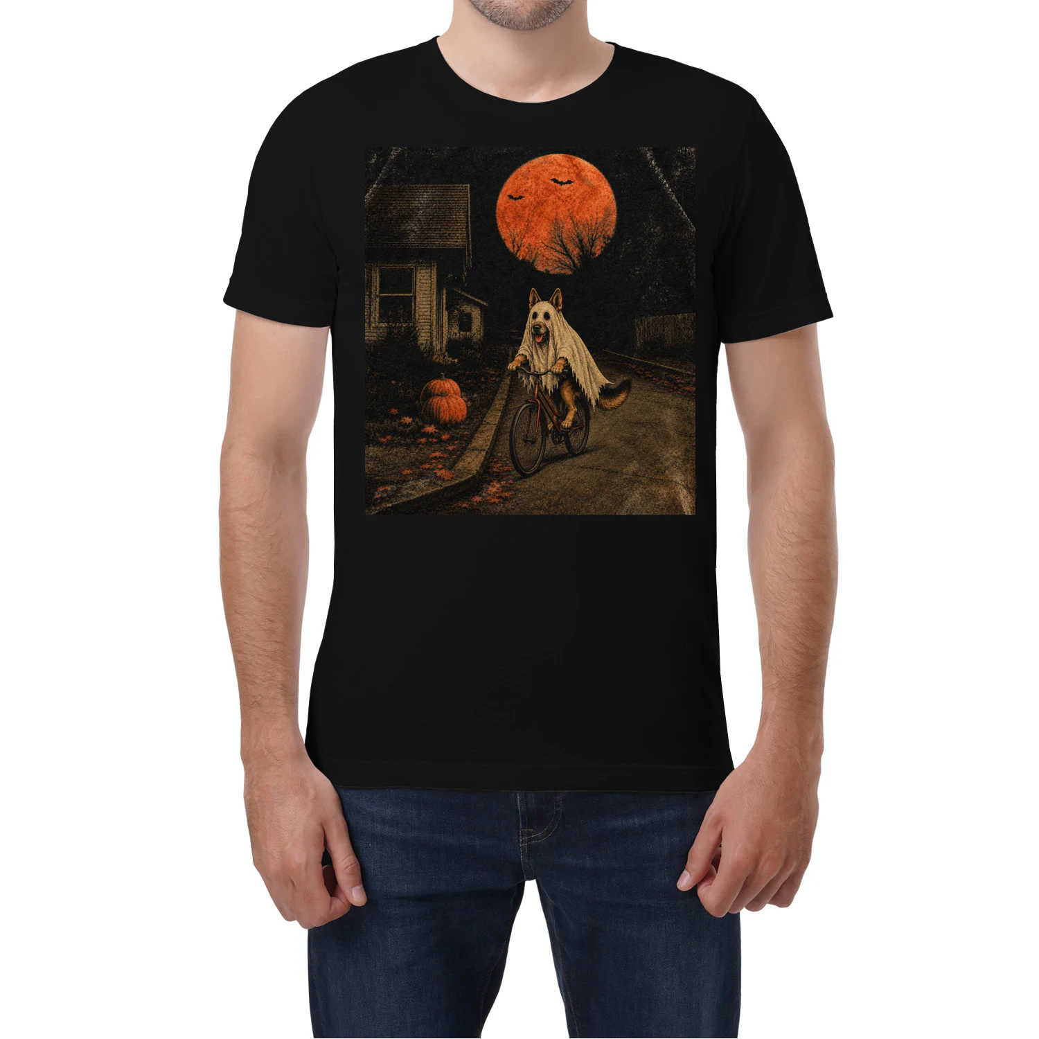 German Shepherd Ghost Rider Under the Harvest Moon
