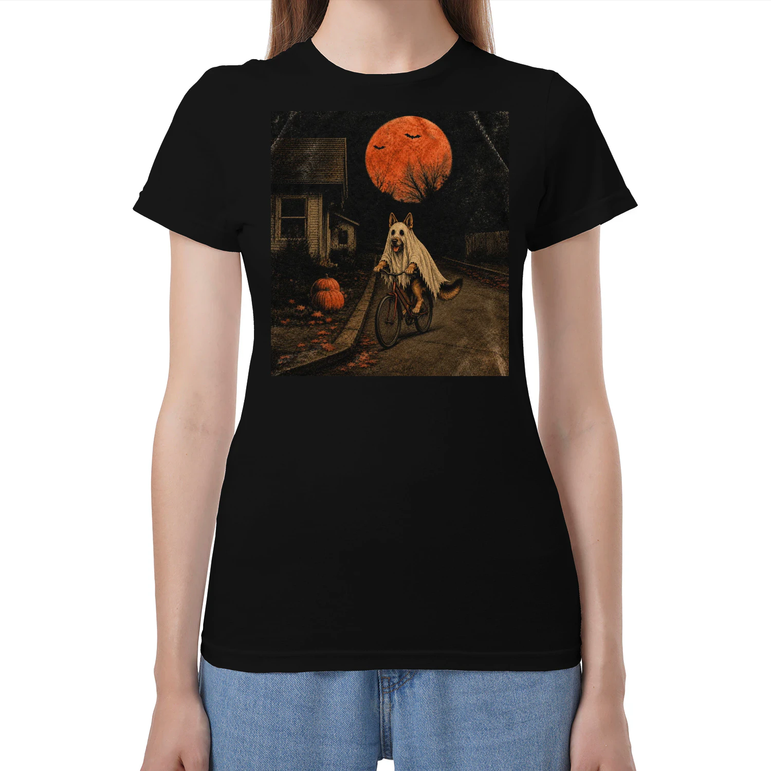 German Shepherd Ghost Rider Under the Harvest Moon