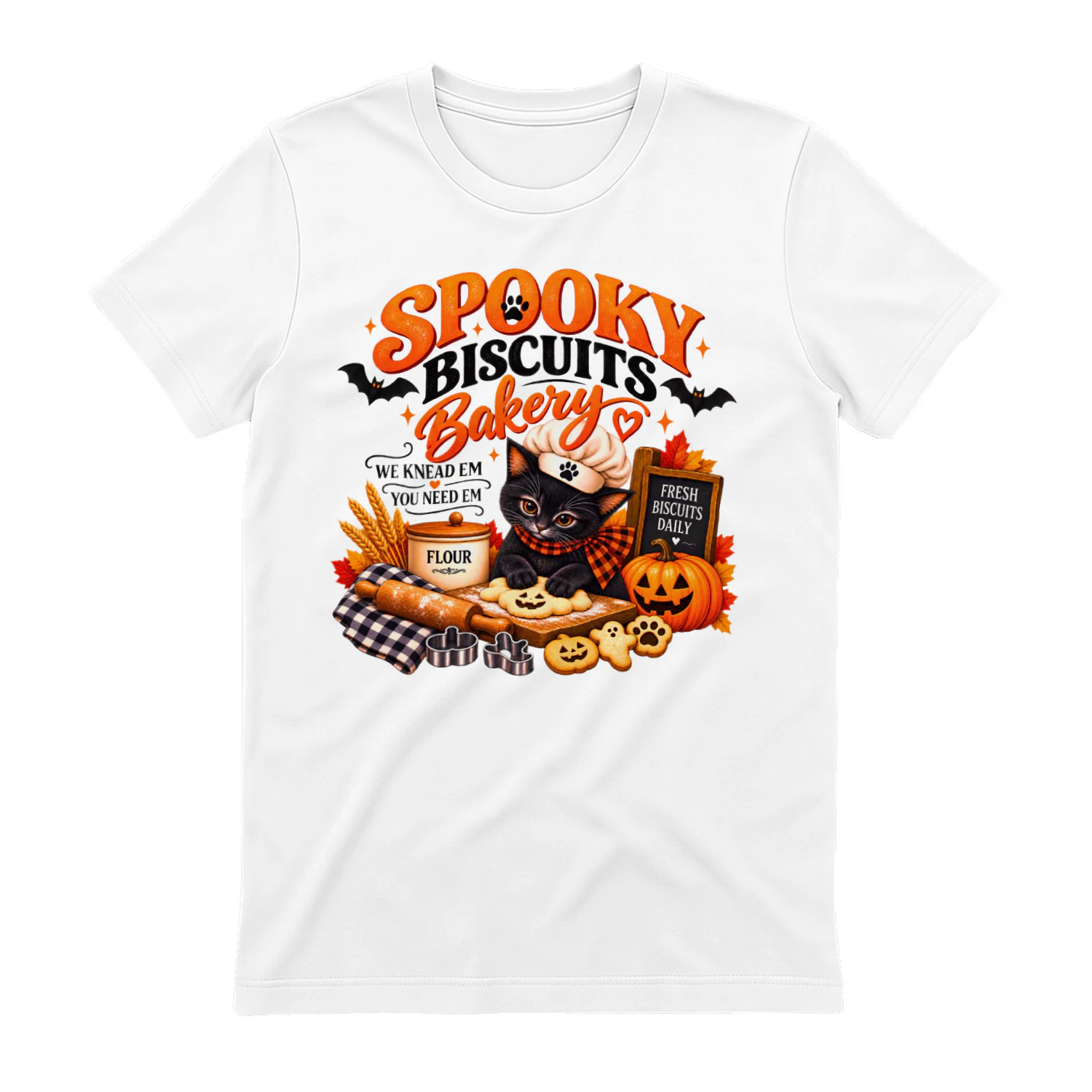 bisquit kitty black catSpooky Biscuits Bakery Halloween Cat T-Shirt