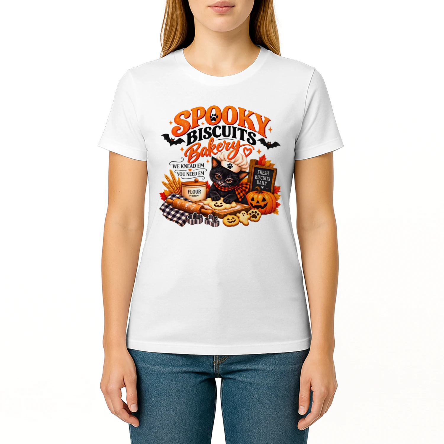bisquit kitty black catSpooky Biscuits Bakery Halloween Cat T-Shirt