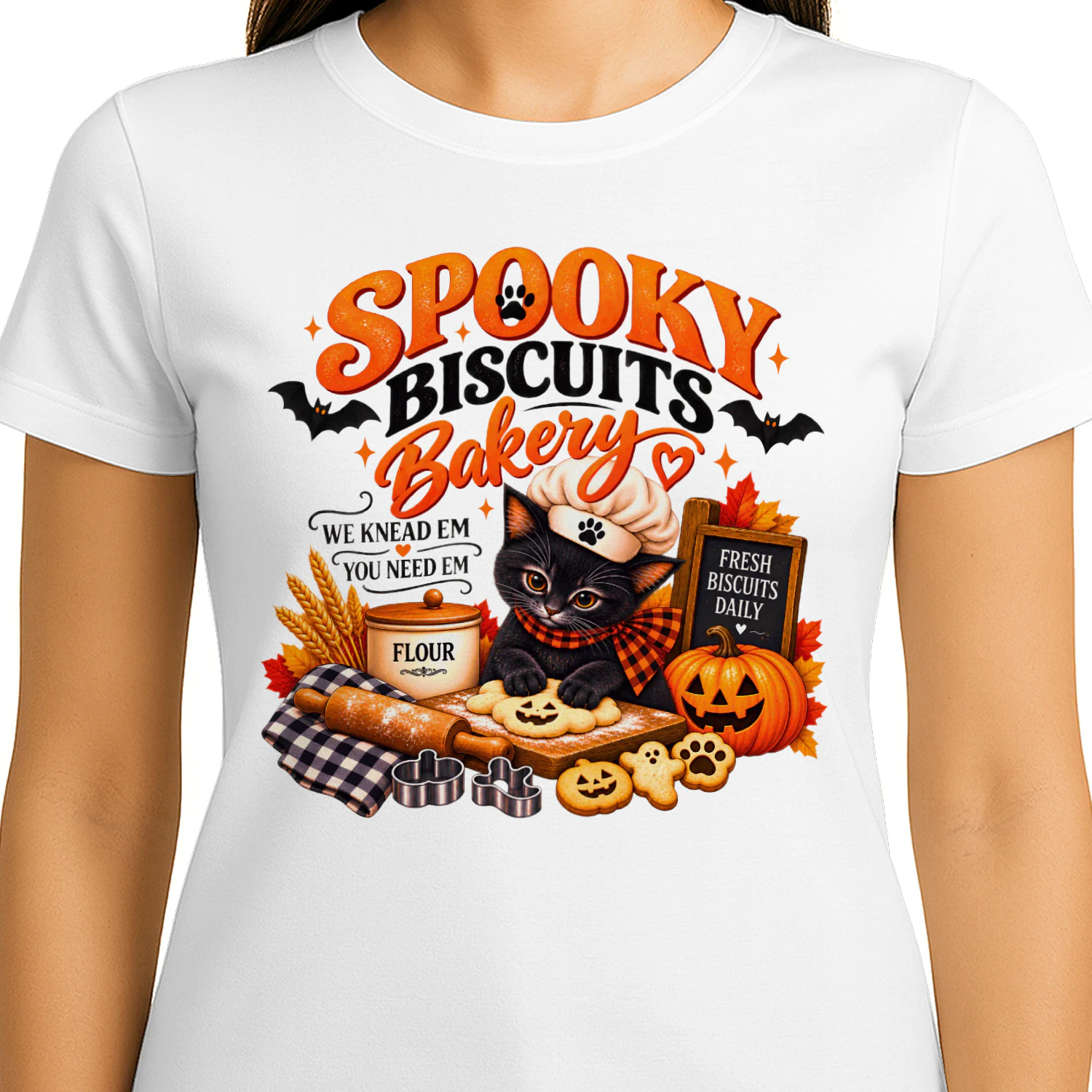 bisquit kitty black catSpooky Biscuits Bakery Halloween Cat T-Shirt