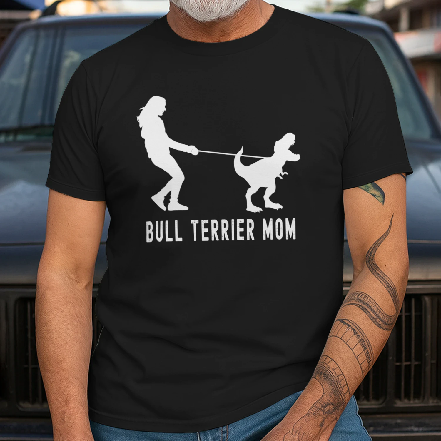 Bull Terrier mom dinosaur