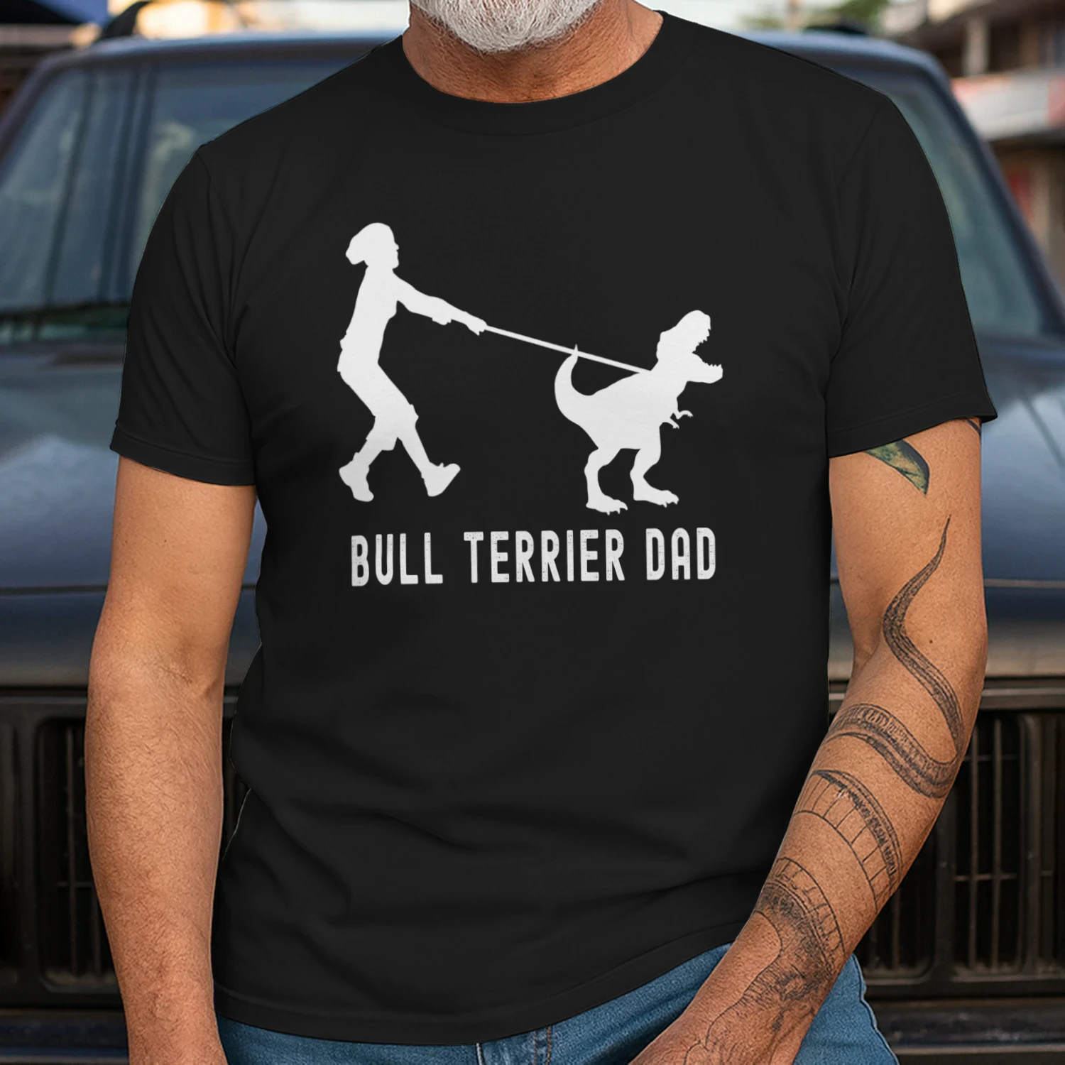 Bull Terrier dad dinosaur