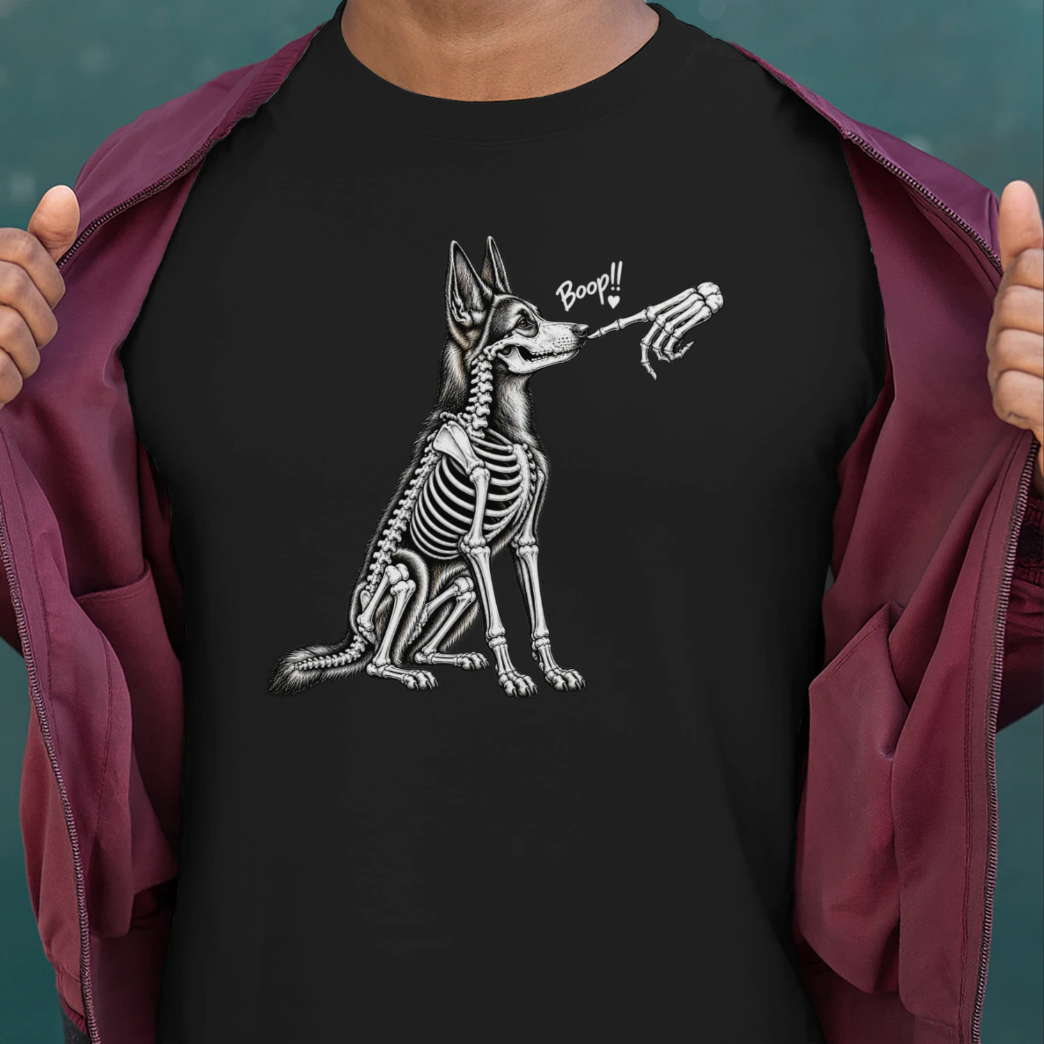 Boop German Shepherd Dog Skeleton Halloween Night Graphic