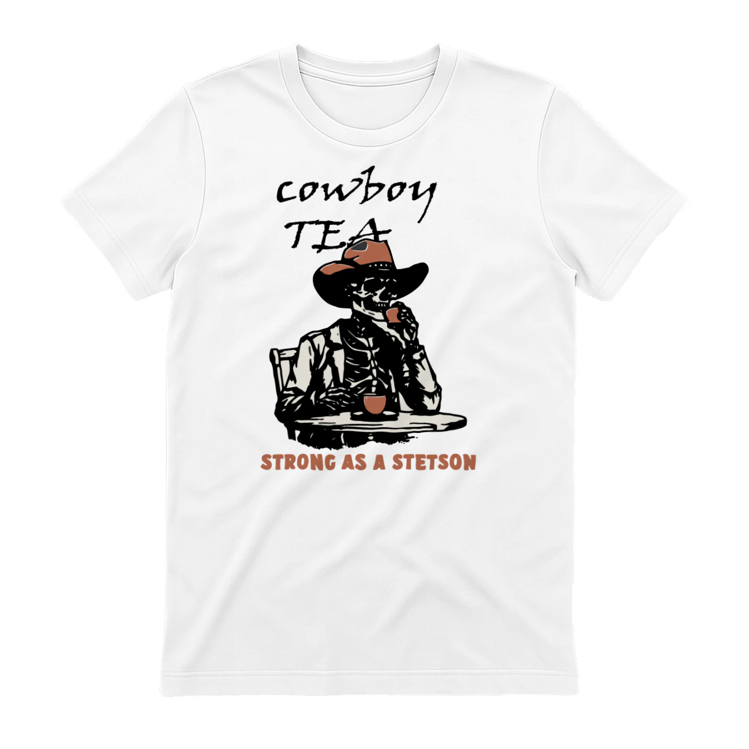 Vintage Cowboy Skeleton Drinking tea T-Shirt