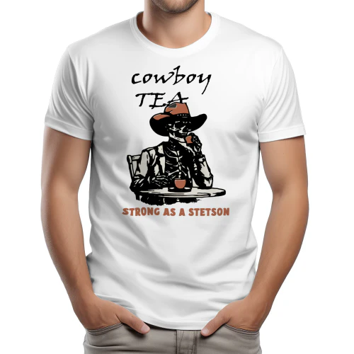 Vintage Cowboy Skeleton Drinking tea T-Shirt