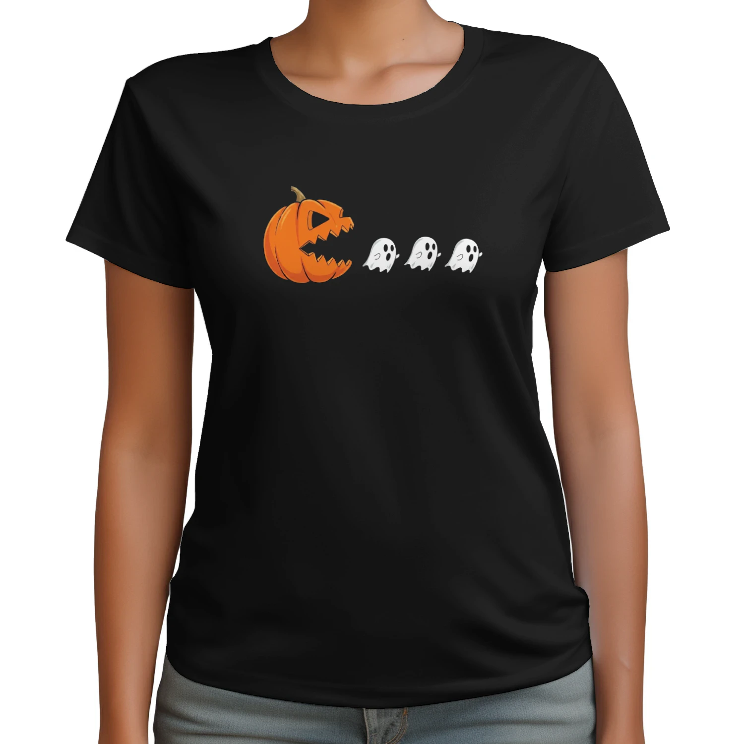 Pumpkin Eating Ghost Halloween Gamer T-shirt