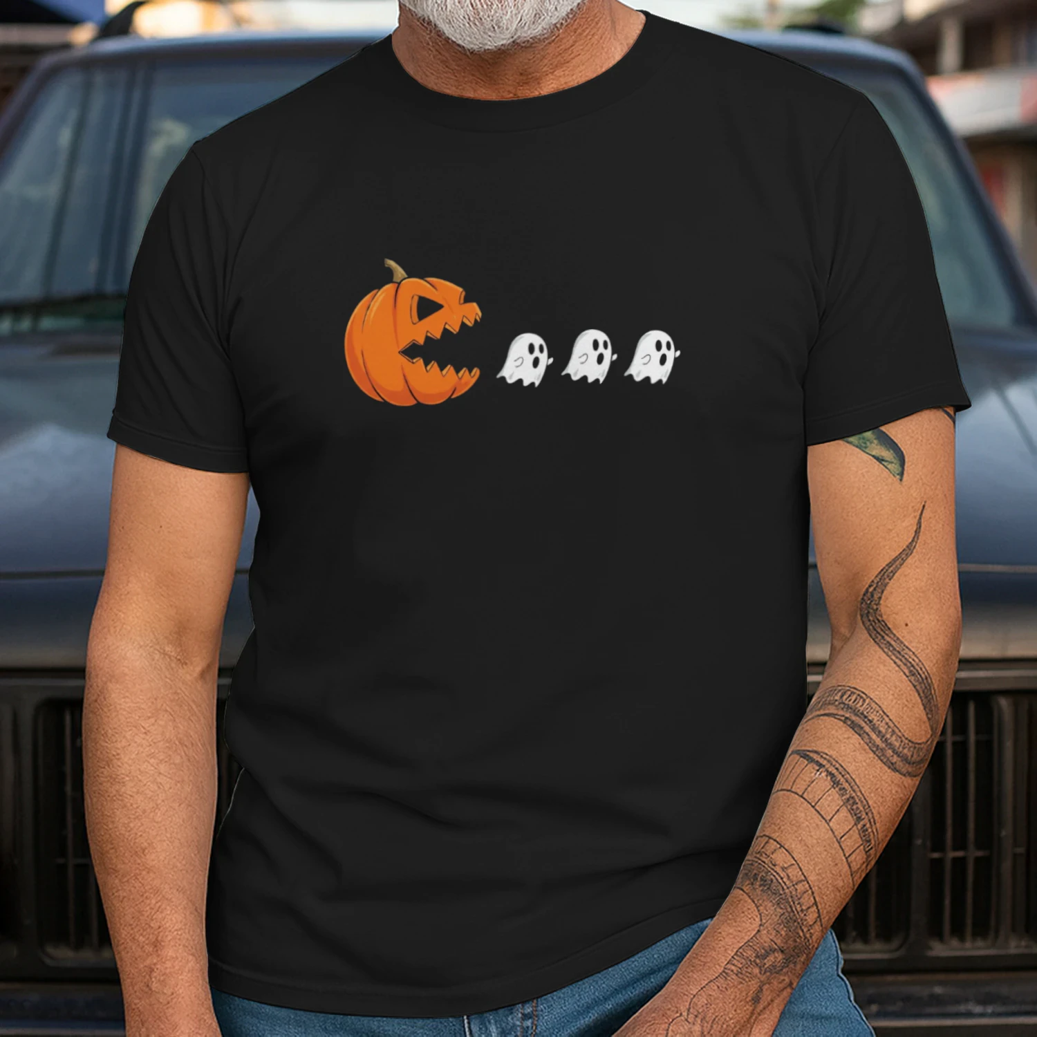 Pumpkin Eating Ghost Halloween Gamer T-shirt