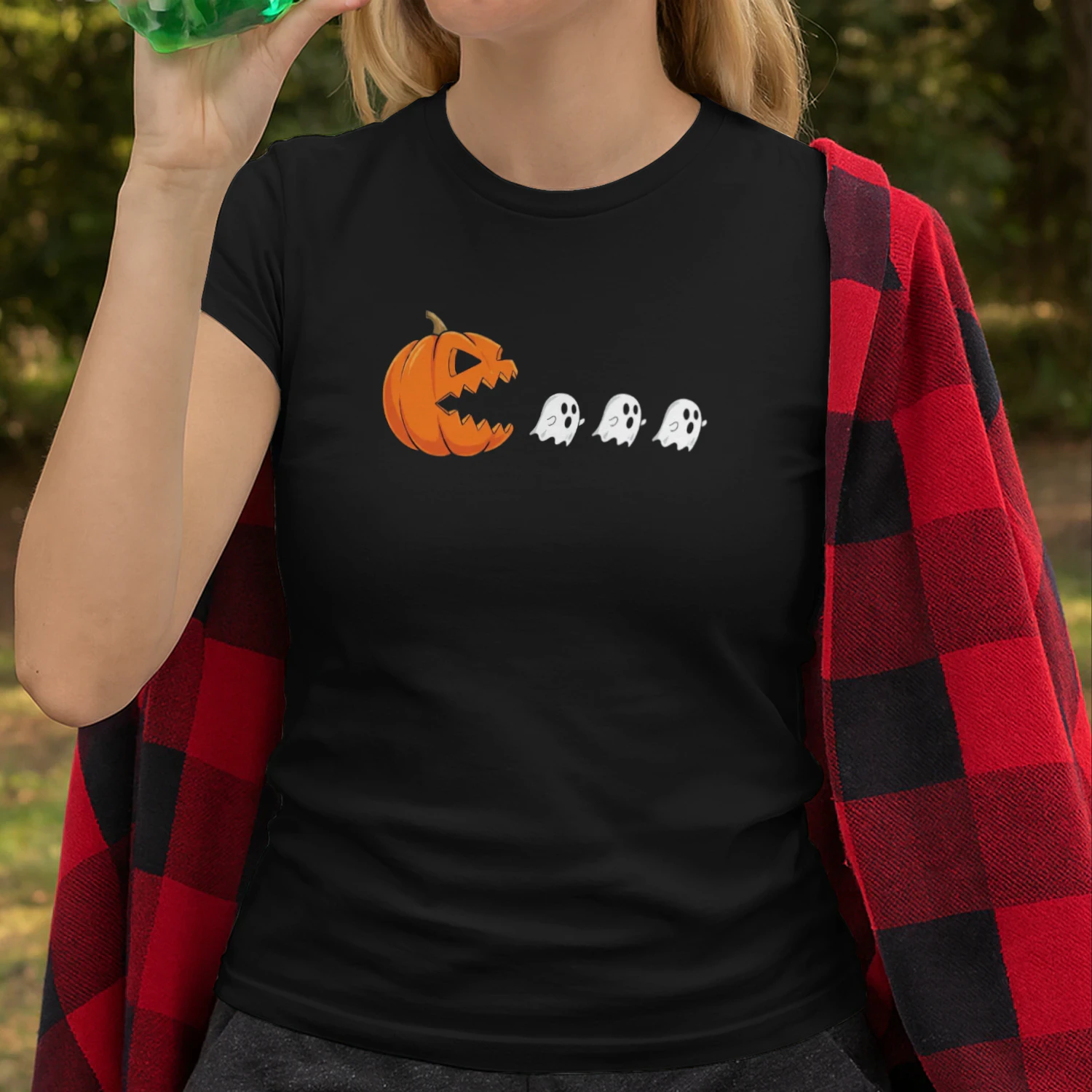 Pumpkin Eating Ghost Halloween Gamer T-shirt
