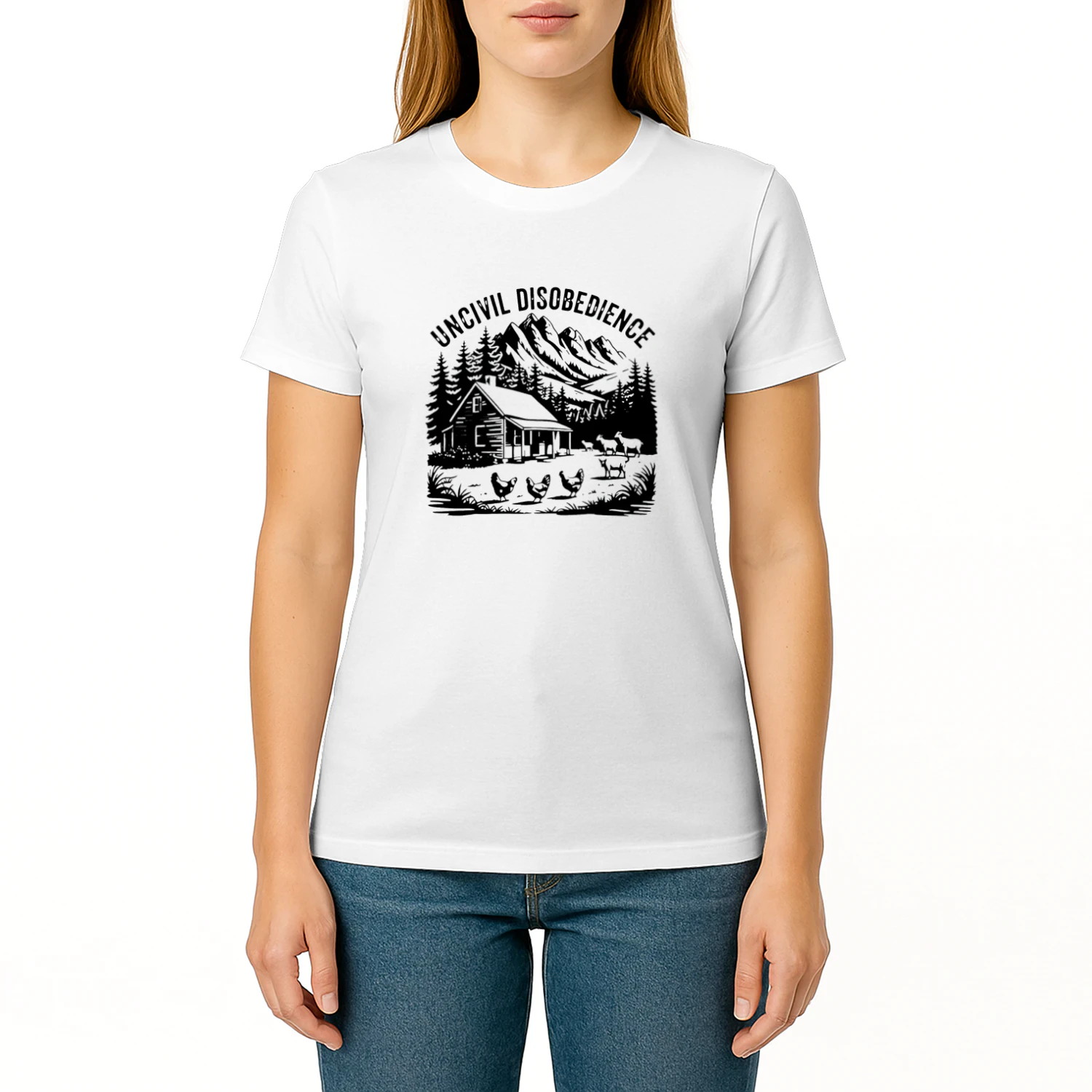 Uncivil Disobedience Mountain Cabin With Goats And Chickens T-shirt  Homestead Farm Life Design
