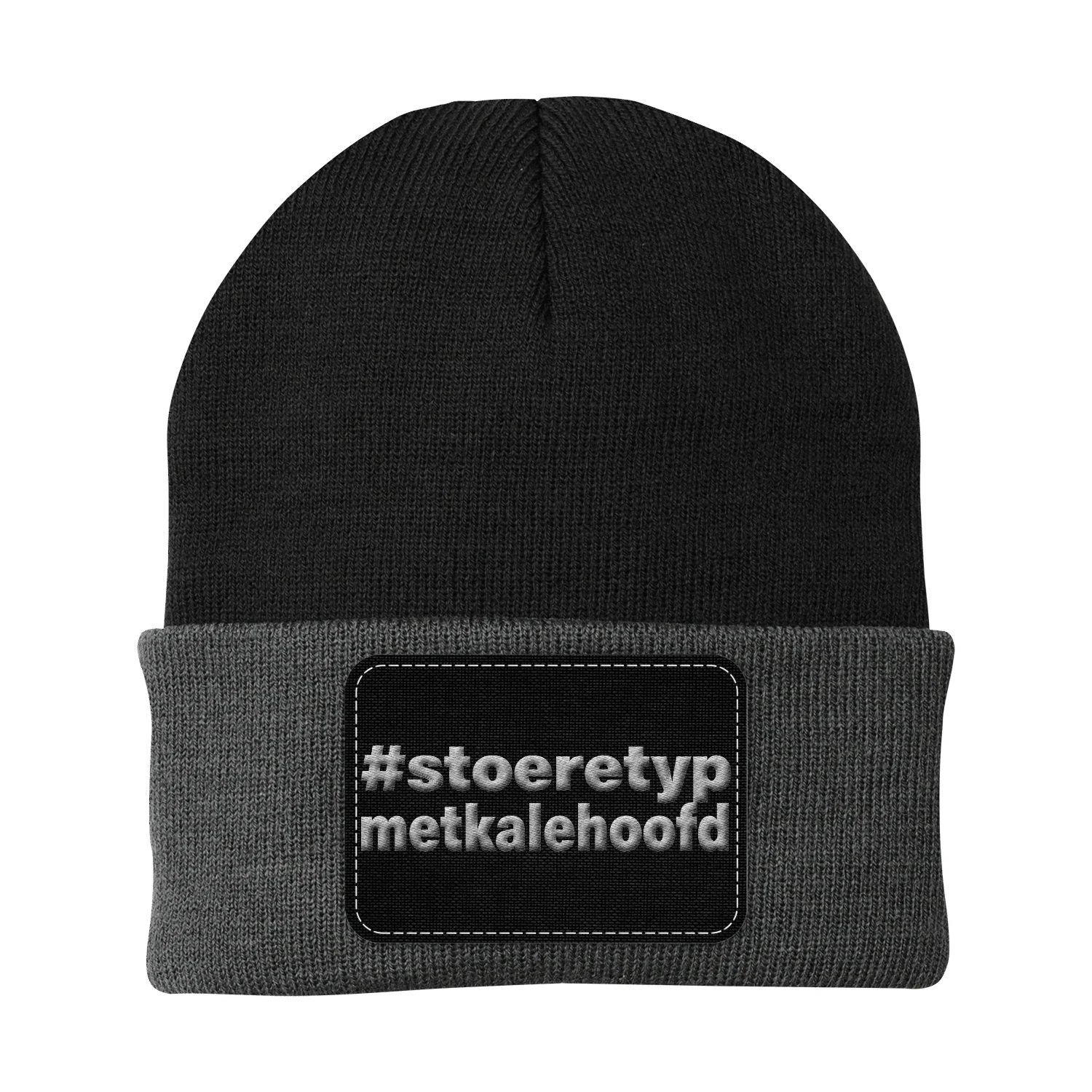 metkalehoofd Knit Beanie Hat - Rectangle Patch