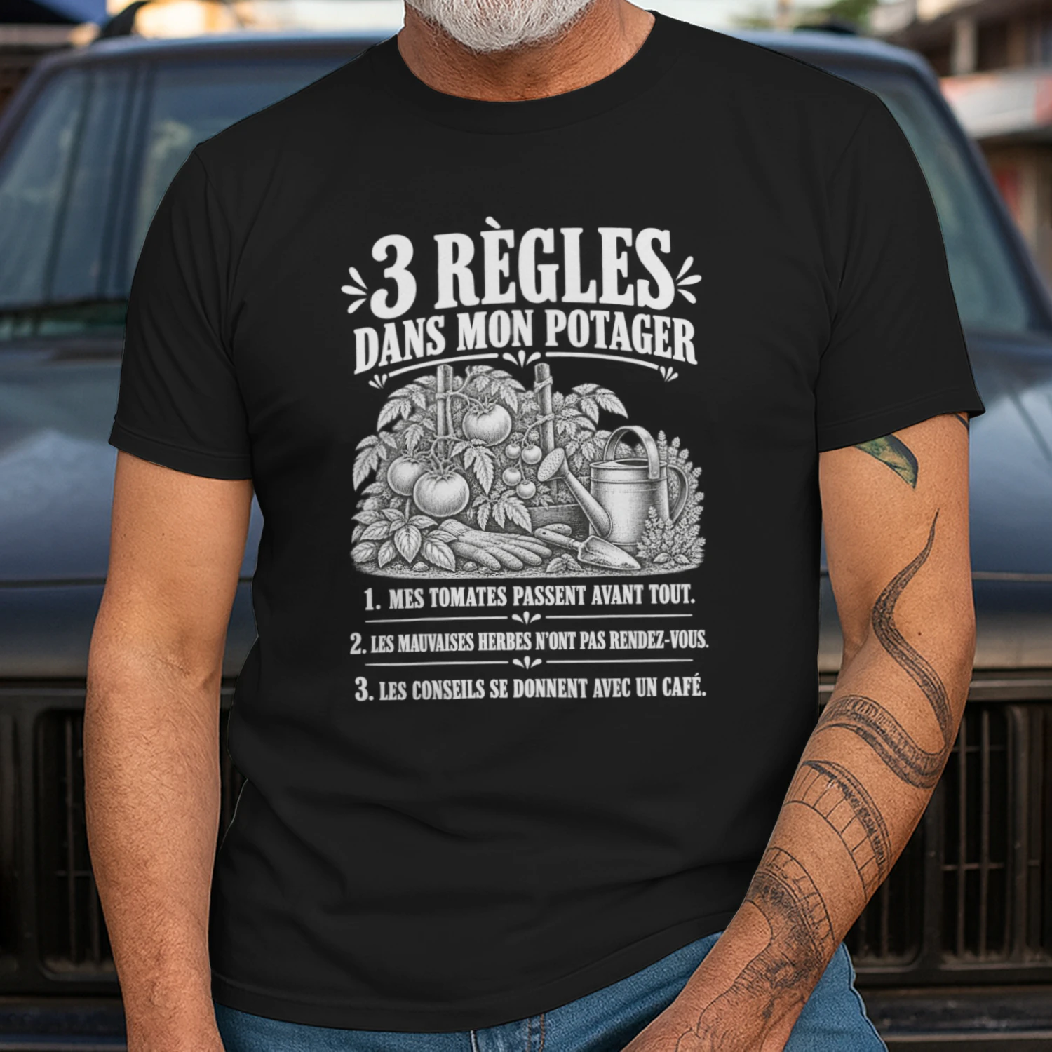 T-shirt unisexe jardinage humour – 3 règles dans mon potager