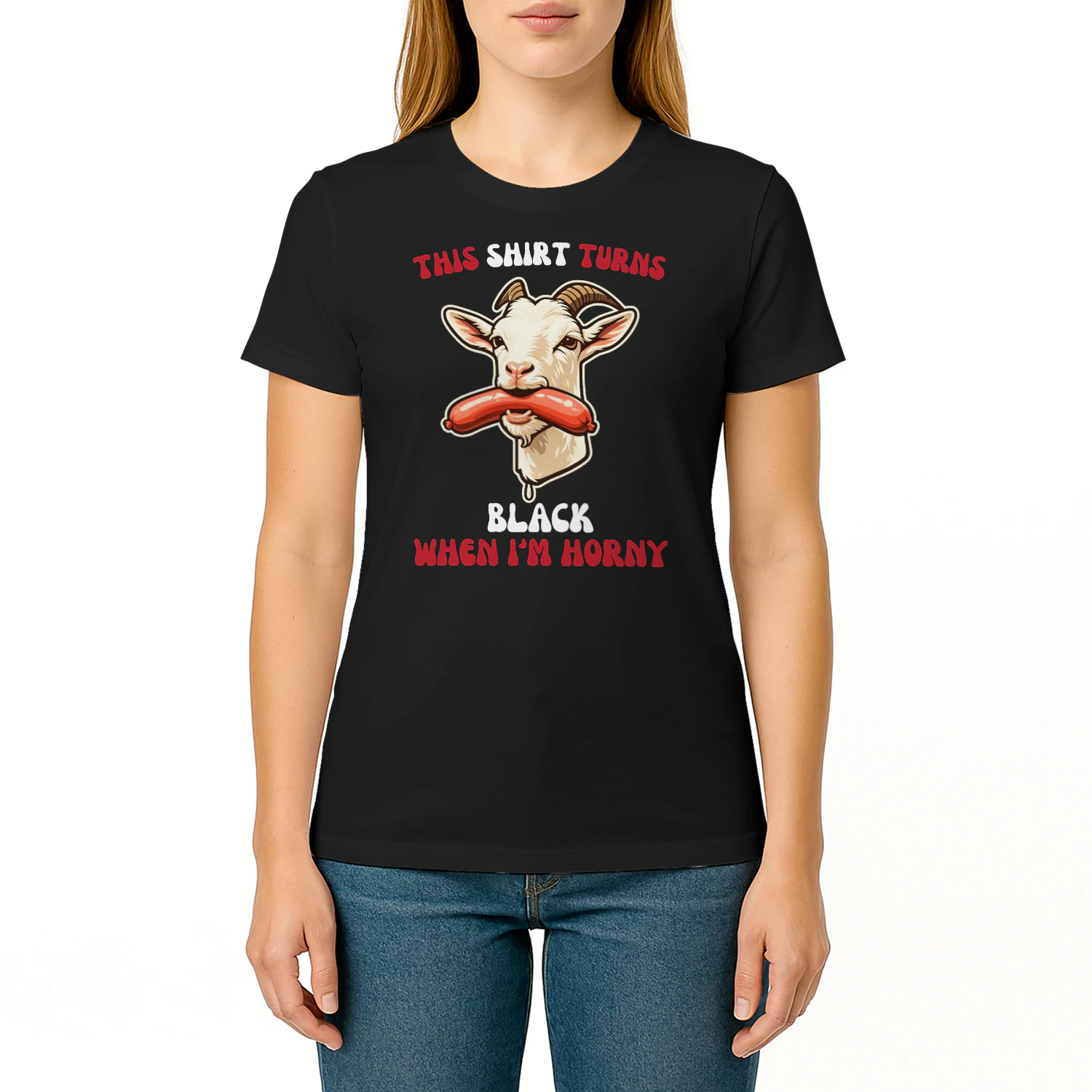 This Shirt Turns Black When I'm Horny Tee For Hot Girls, Goat Swallow Sausage Shirt, Adult Humor Gag Gift, Funny Inappropriate Adult TShirt