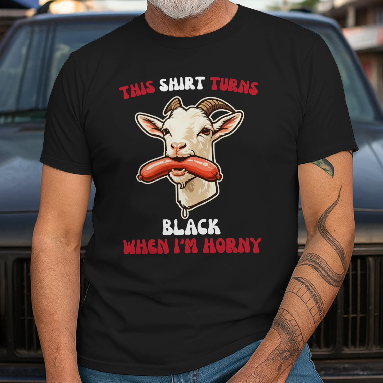 This Shirt Turns Black When I'm Horny Tee For Hot Girls, Goat Swallow Sausage Shirt, Adult Humor Gag Gift, Funny Inappropriate Adult TShirt