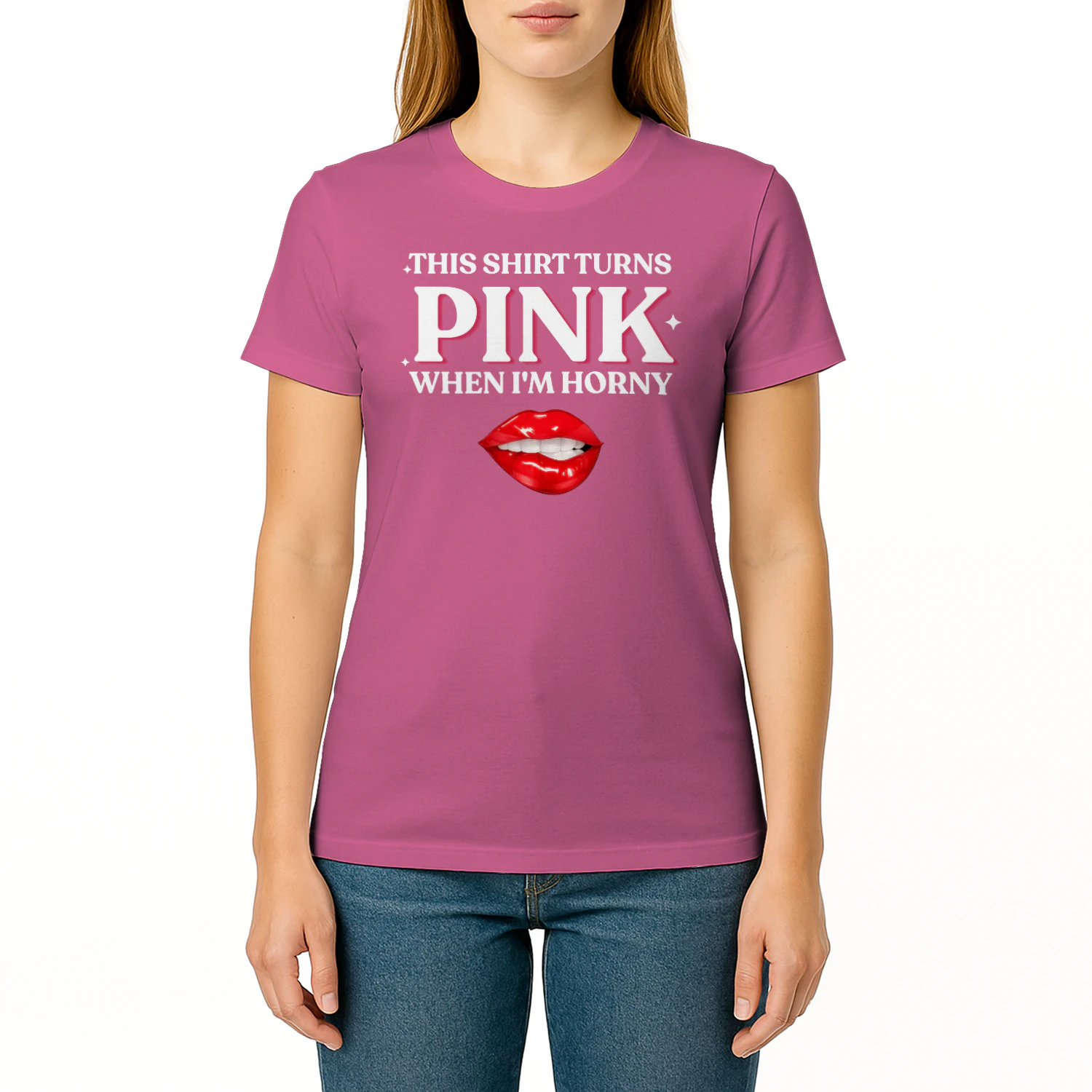 This Shirt Turns Pink when I'm Horny Tee For Hot Girls, Lips Biting Shirt, Adult Humor Gag Gift, Funny Inappropriate Tee,Womens Red Lips Tee
