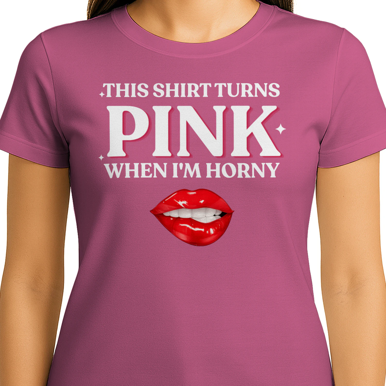 This Shirt Turns Pink when I'm Horny Tee For Hot Girls, Lips Biting Shirt, Adult Humor Gag Gift, Funny Inappropriate Tee,Womens Red Lips Tee