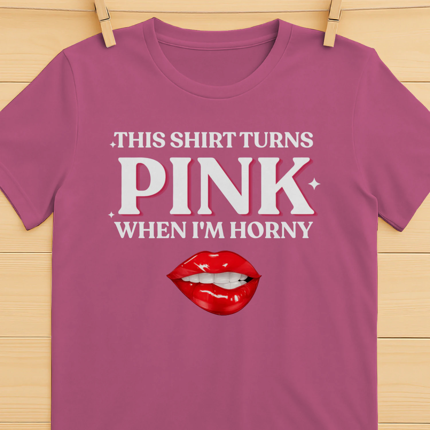 This Shirt Turns Pink when I'm Horny Tee For Hot Girls, Lips Biting Shirt, Adult Humor Gag Gift, Funny Inappropriate Tee,Womens Red Lips Tee