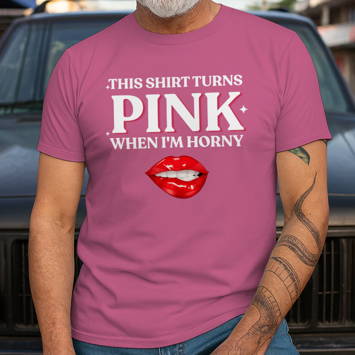 This Shirt Turns Pink when I'm Horny Tee For Hot Girls, Lips Biting Shirt, Adult Humor Gag Gift, Funny Inappropriate Tee,Womens Red Lips Tee