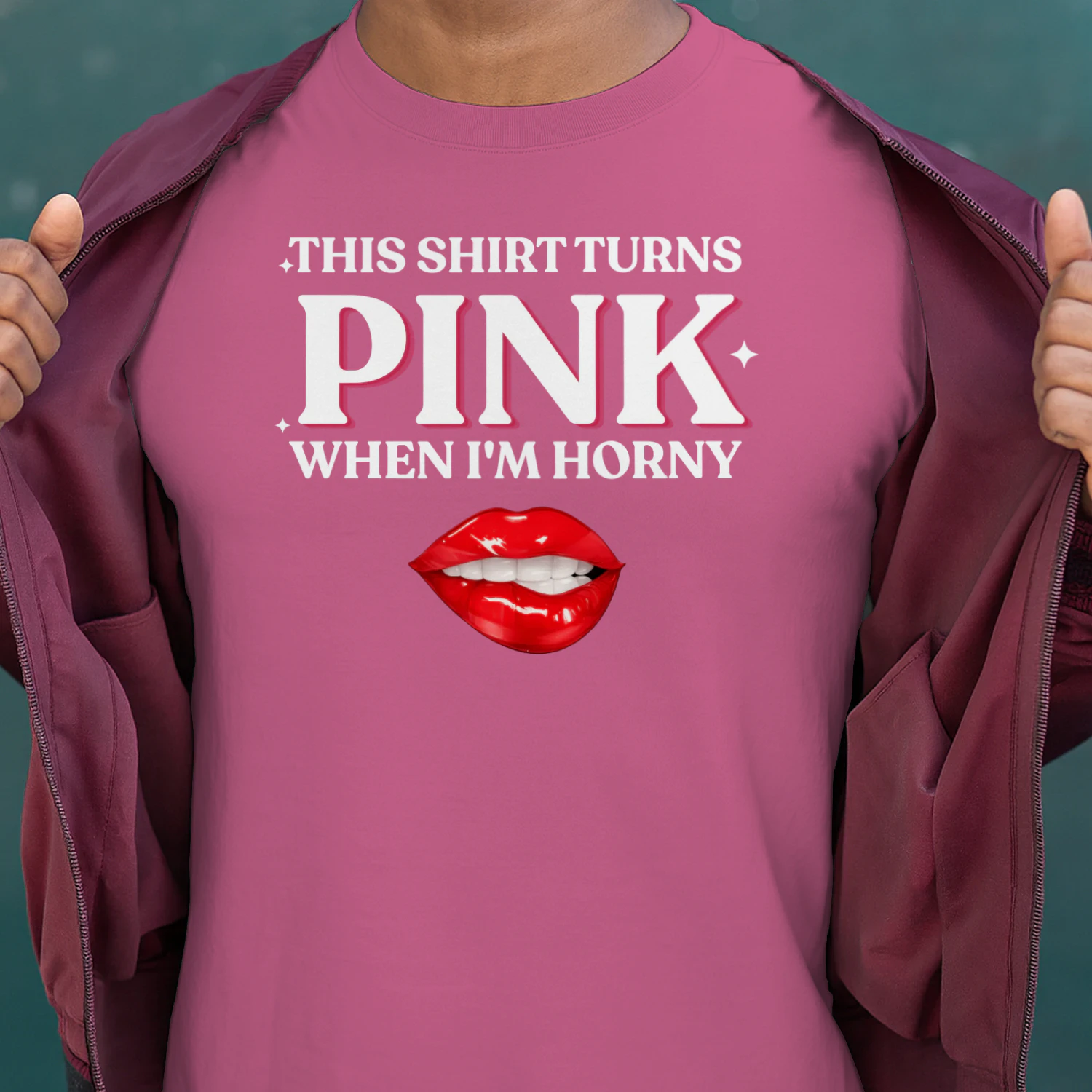 This Shirt Turns Pink when I'm Horny Tee For Hot Girls, Lips Biting Shirt, Adult Humor Gag Gift, Funny Inappropriate Tee,Womens Red Lips Tee