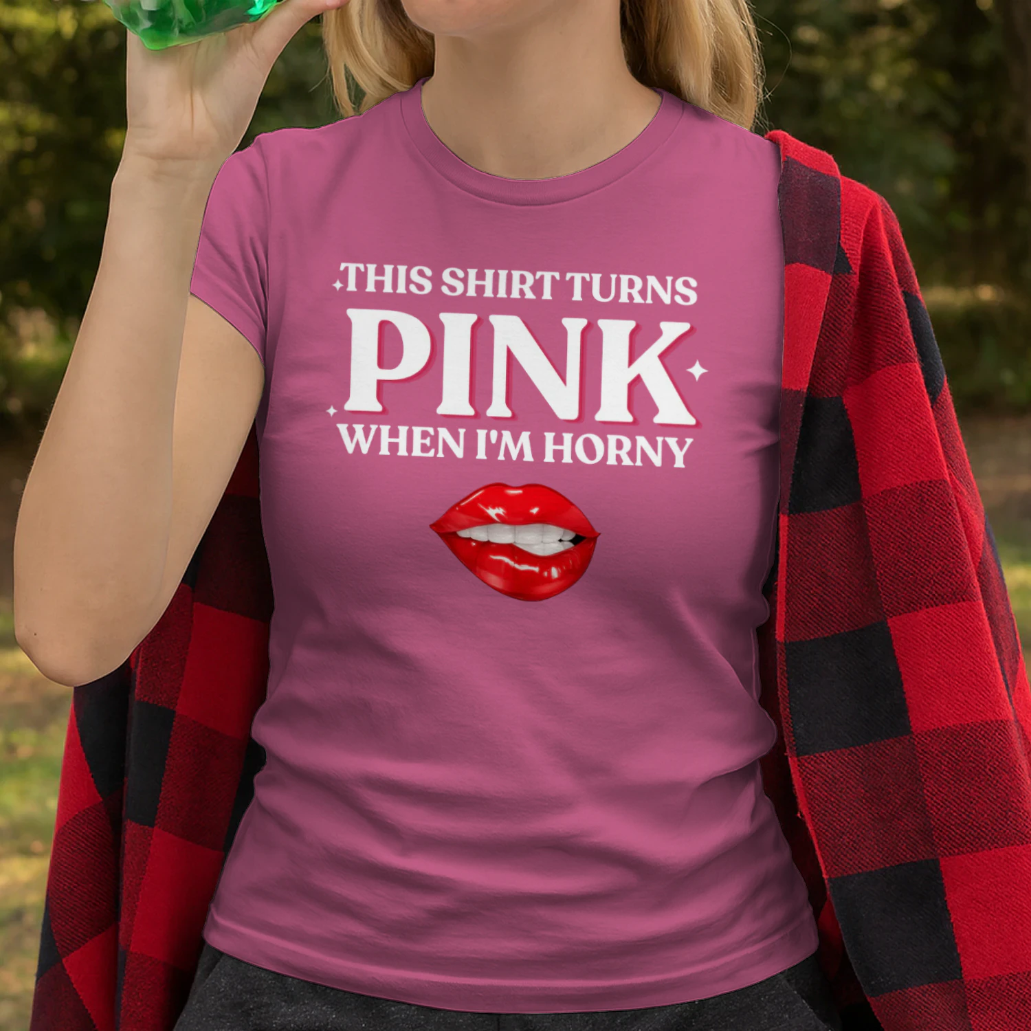 This Shirt Turns Pink when I'm Horny Tee For Hot Girls, Lips Biting Shirt, Adult Humor Gag Gift, Funny Inappropriate Tee,Womens Red Lips Tee
