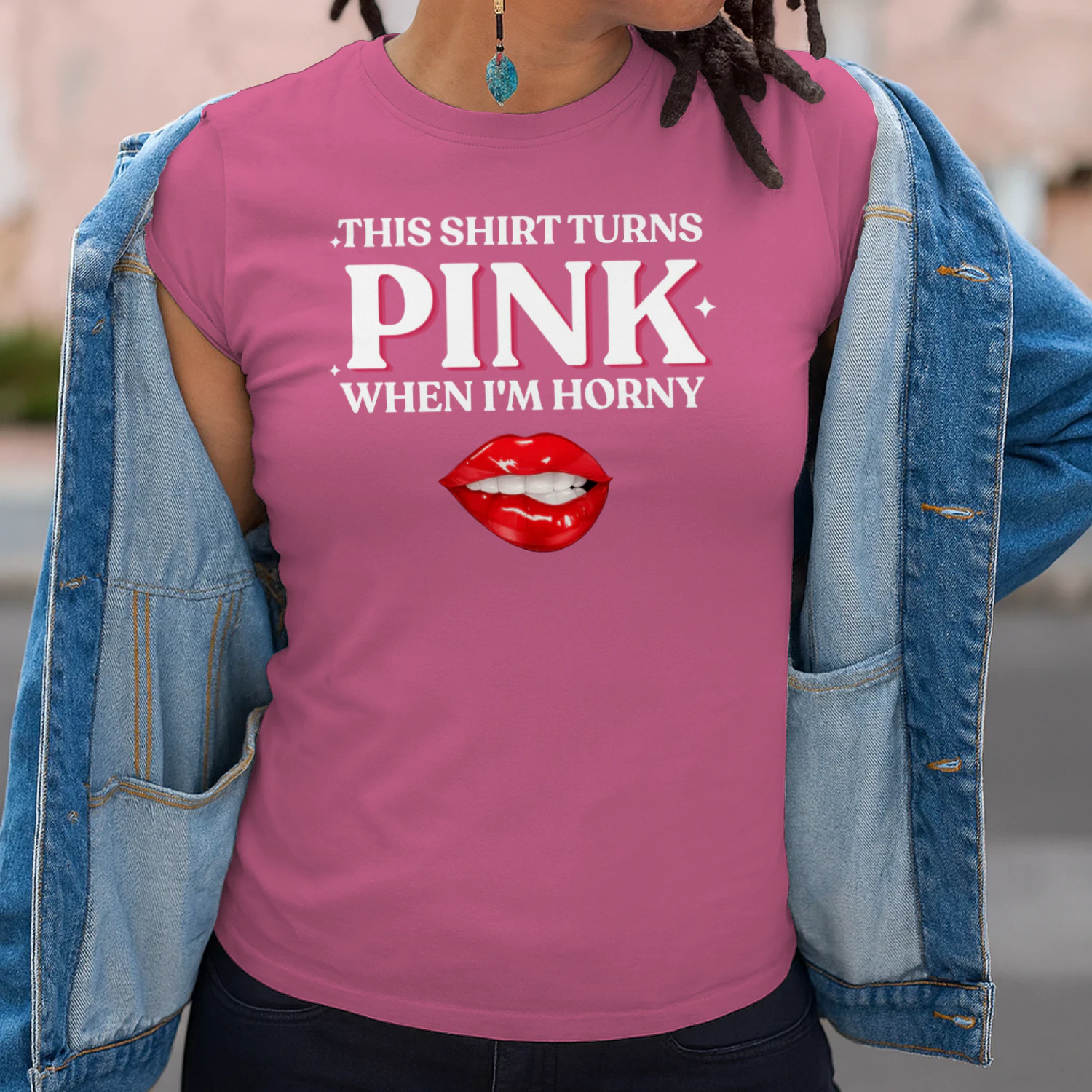 This Shirt Turns Pink when I'm Horny Tee For Hot Girls, Lips Biting Shirt, Adult Humor Gag Gift, Funny Inappropriate Tee,Womens Red Lips Tee