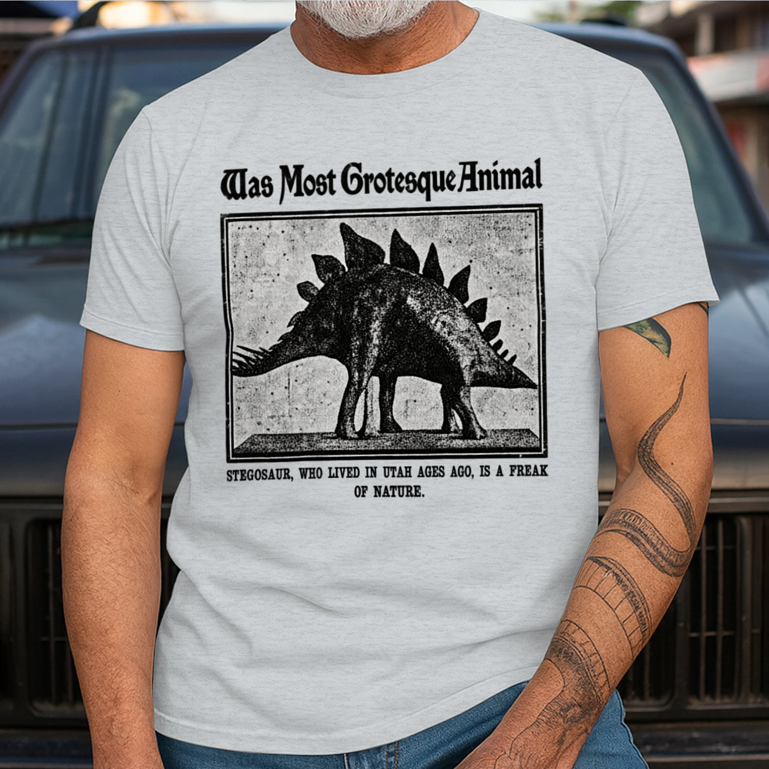Vintage Stegosaurus Freak of Nature Retro Newspaper Dinosaur Unisex T-shirt