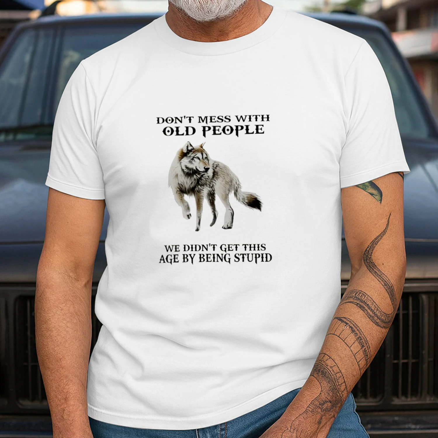 Wolf don’t mess with old people we didn’t get this age by being stupid shirt