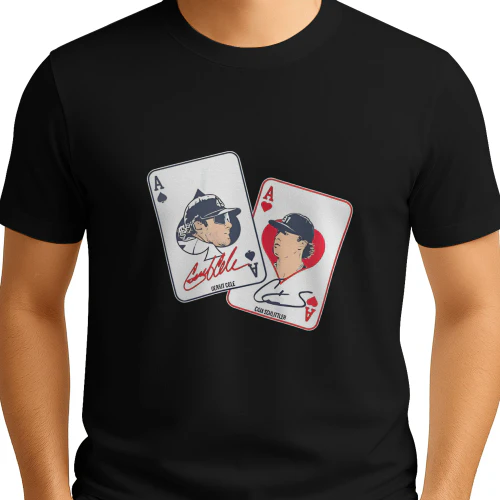Gerrit Cole and Cam Schlittler New York Yankees MLB Aces playing card signature shirt