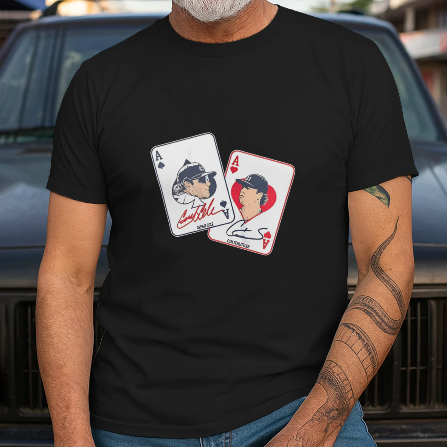 Gerrit Cole and Cam Schlittler New York Yankees MLB Aces playing card signature shirt
