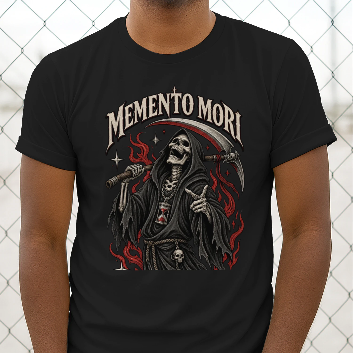 Memento Mori T-Shirt mit Sensenmann – Unisex